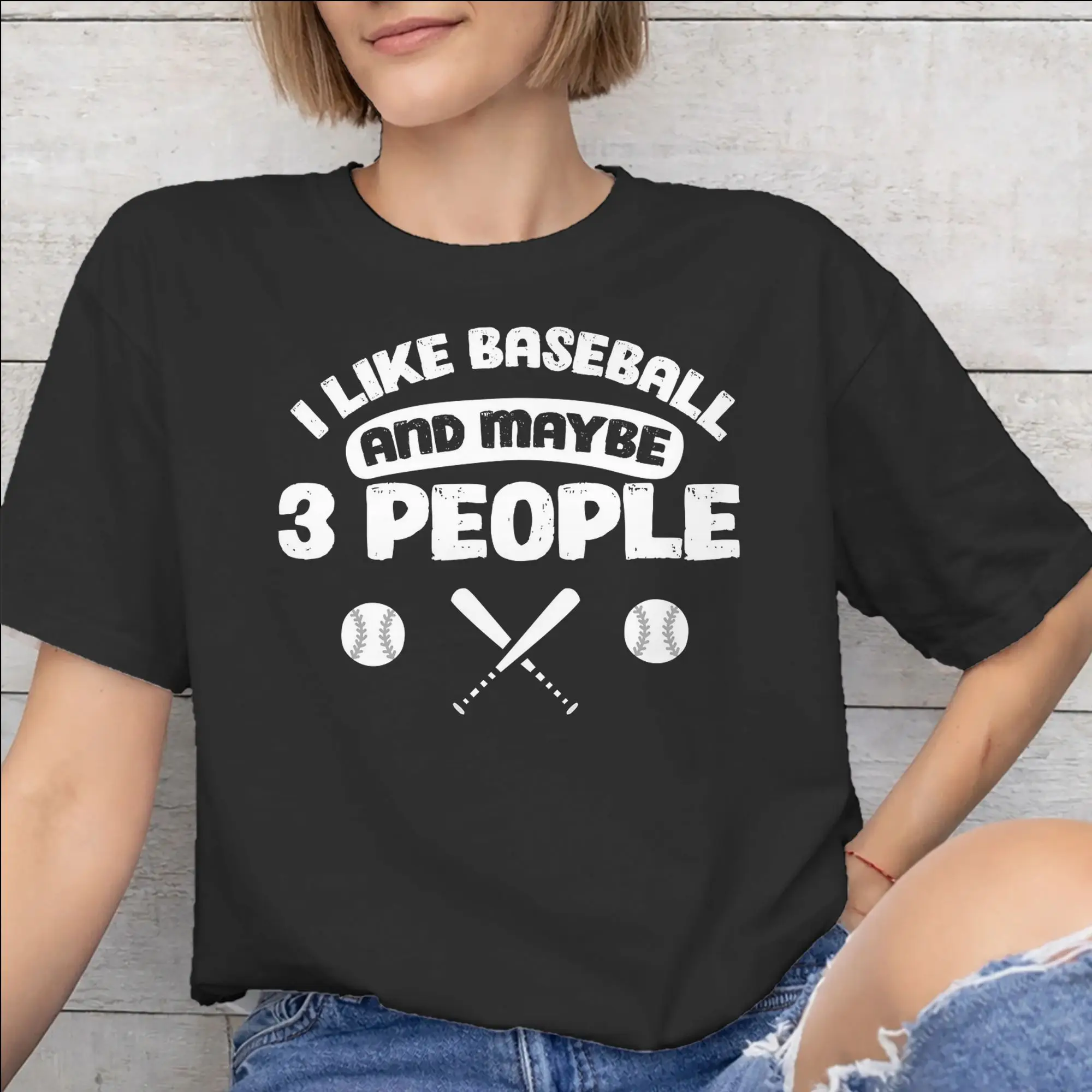 Mens Womens I Like Baseball And Maybe 3 People   Shirt 100% Cotton Graphic Printed Tee Shirts  Top Clothing