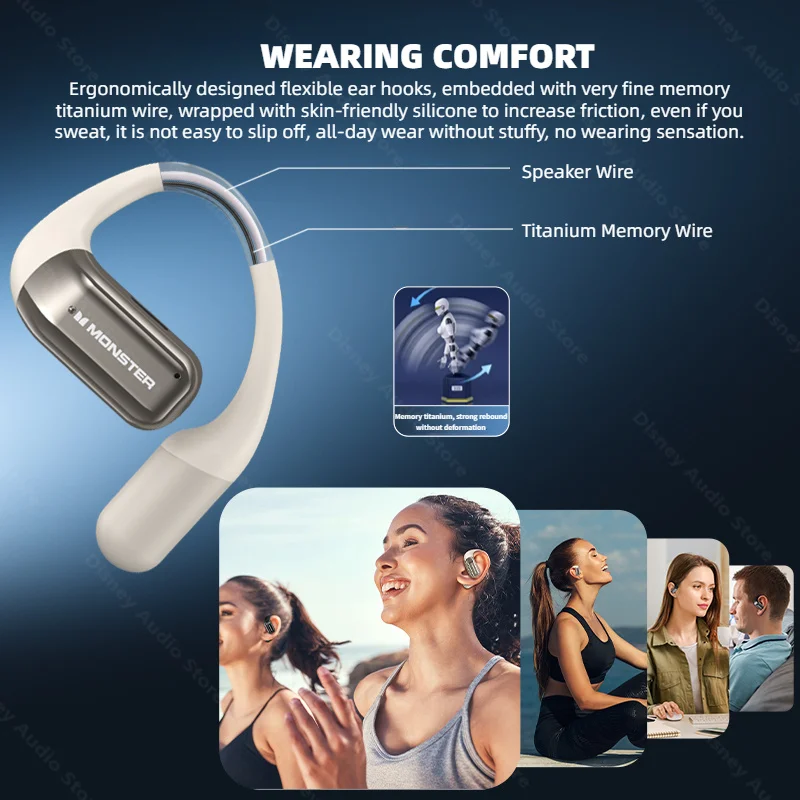 Monster OWS Bone Conduction Wireless Headphones Bluetooth 5.3 Open Ear Sport Ear Hook 32H ENC Noise Cancelling IPX5 Earphones