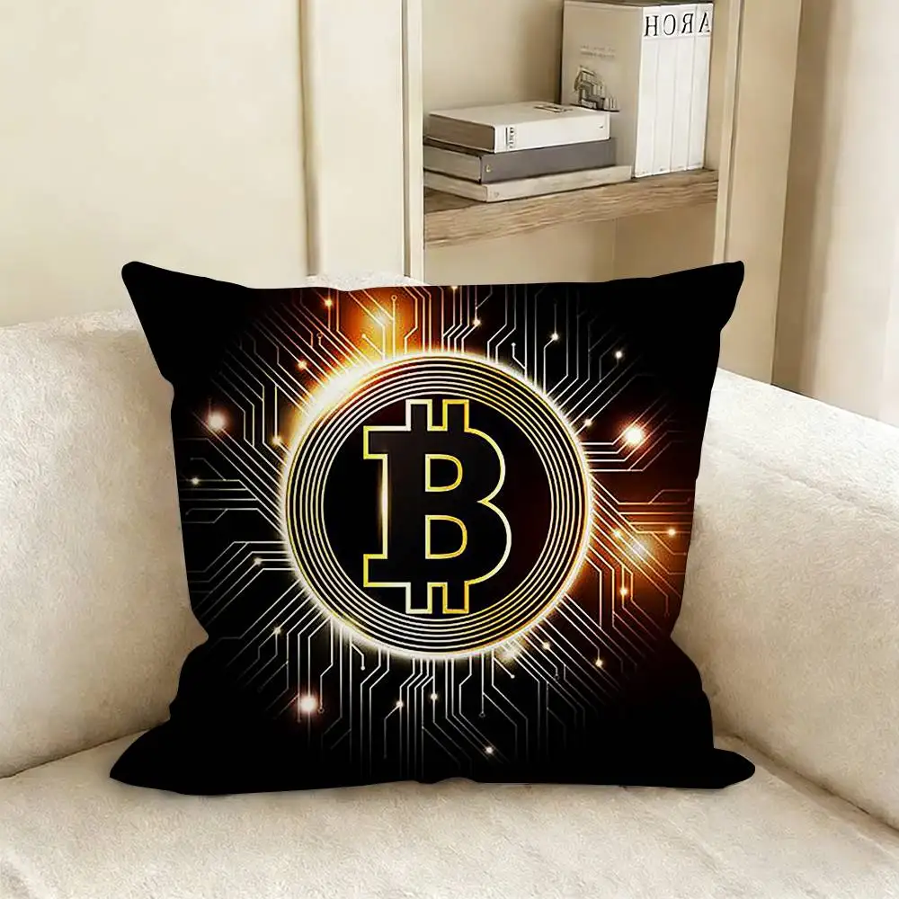 Virtual Currency B-Bitcoin Pillow Cover Sofa Cushion Cover Home Room Decoration Children Gift