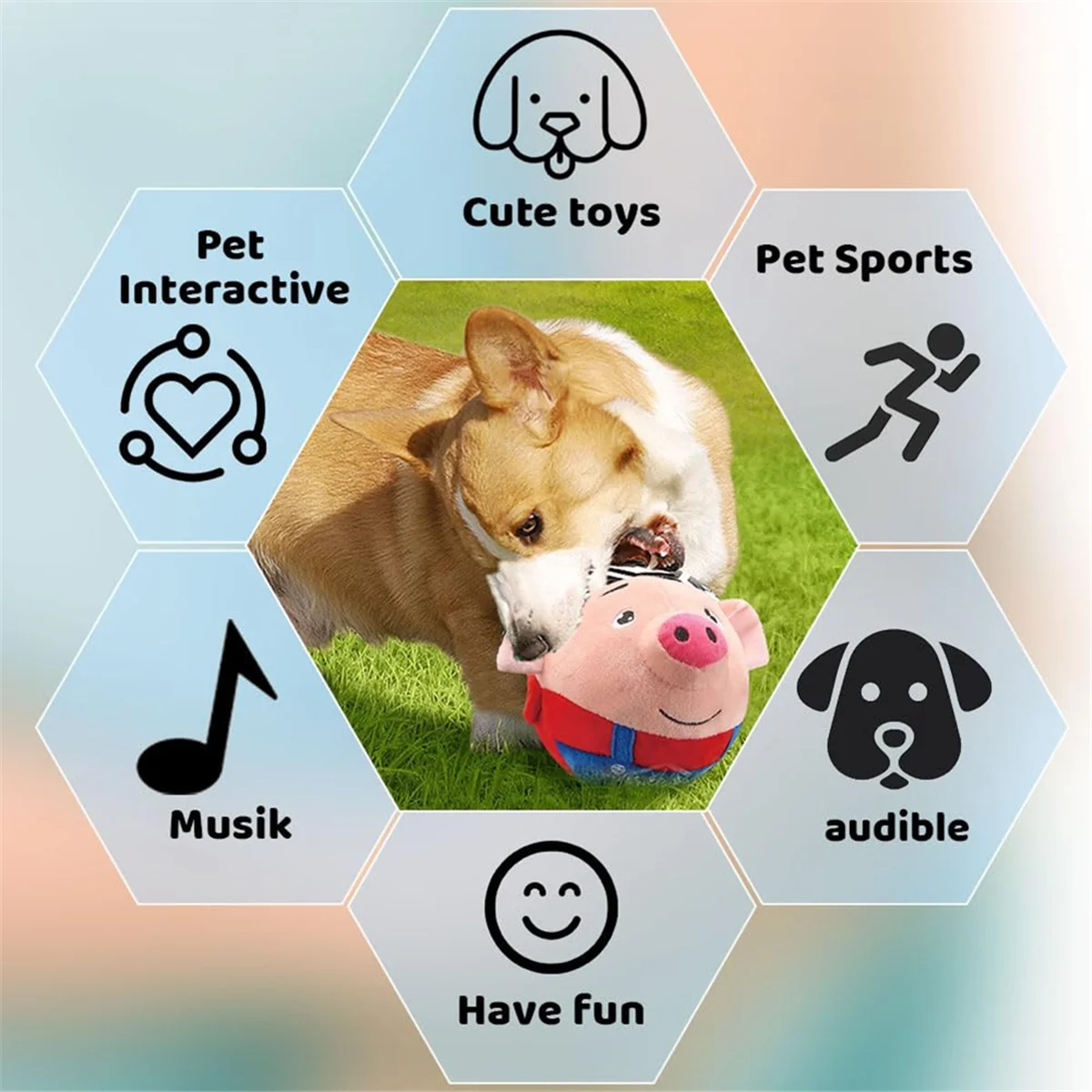 Juguetes interactivos para perros de peluche para mascotas en movimiento activo, juguete de bola para perros en movimiento, juguete electrónico para perros con sonido de peluche de cerdo de dibujos animados lavable H