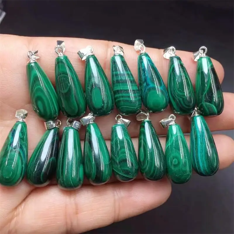 

S925 натуральный малахит каплевидный кулон фэншуй кристалл вечерние украшения праздник для женщин целебный энергетический камень подарок 1 шт. 23,5 мм