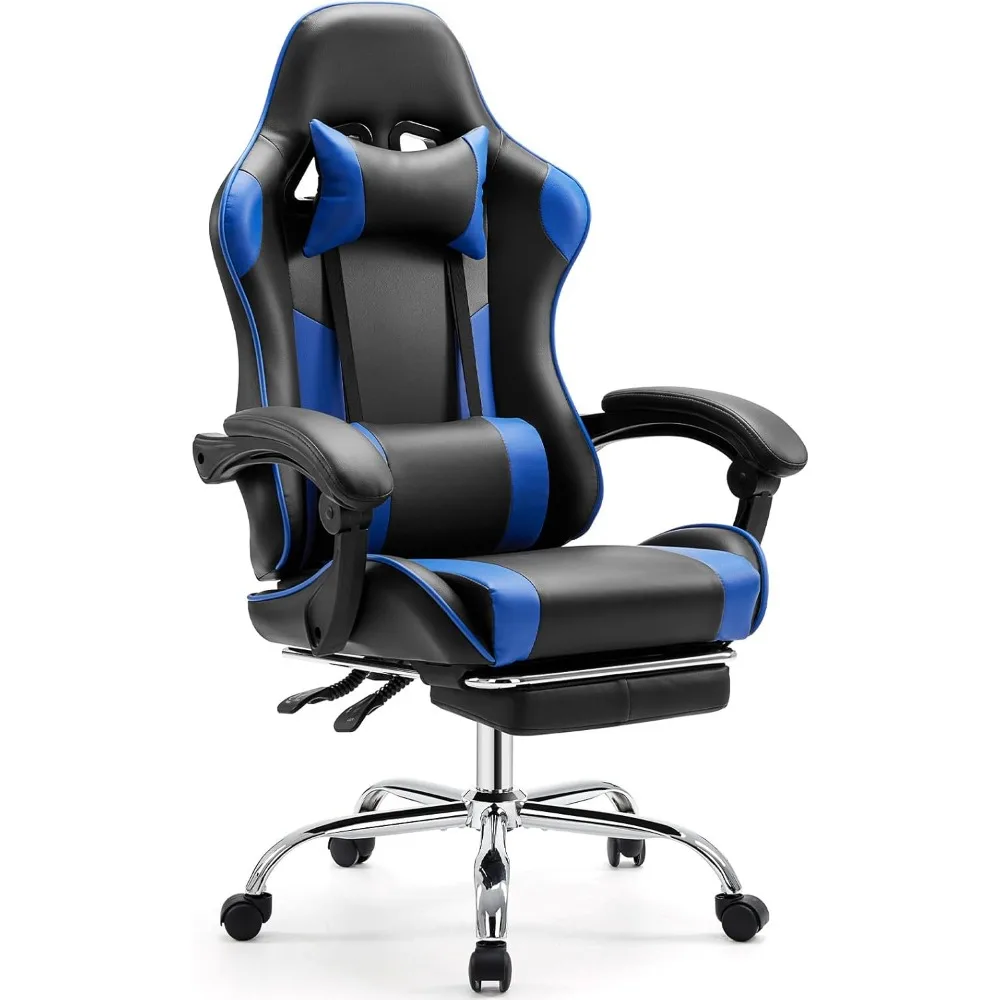 360° Swivel Video Game Desk Chair,Ergonomic Computer w/Footrest Lumbar Support, Height Adjustable PU Leather Recliner w/Headrest