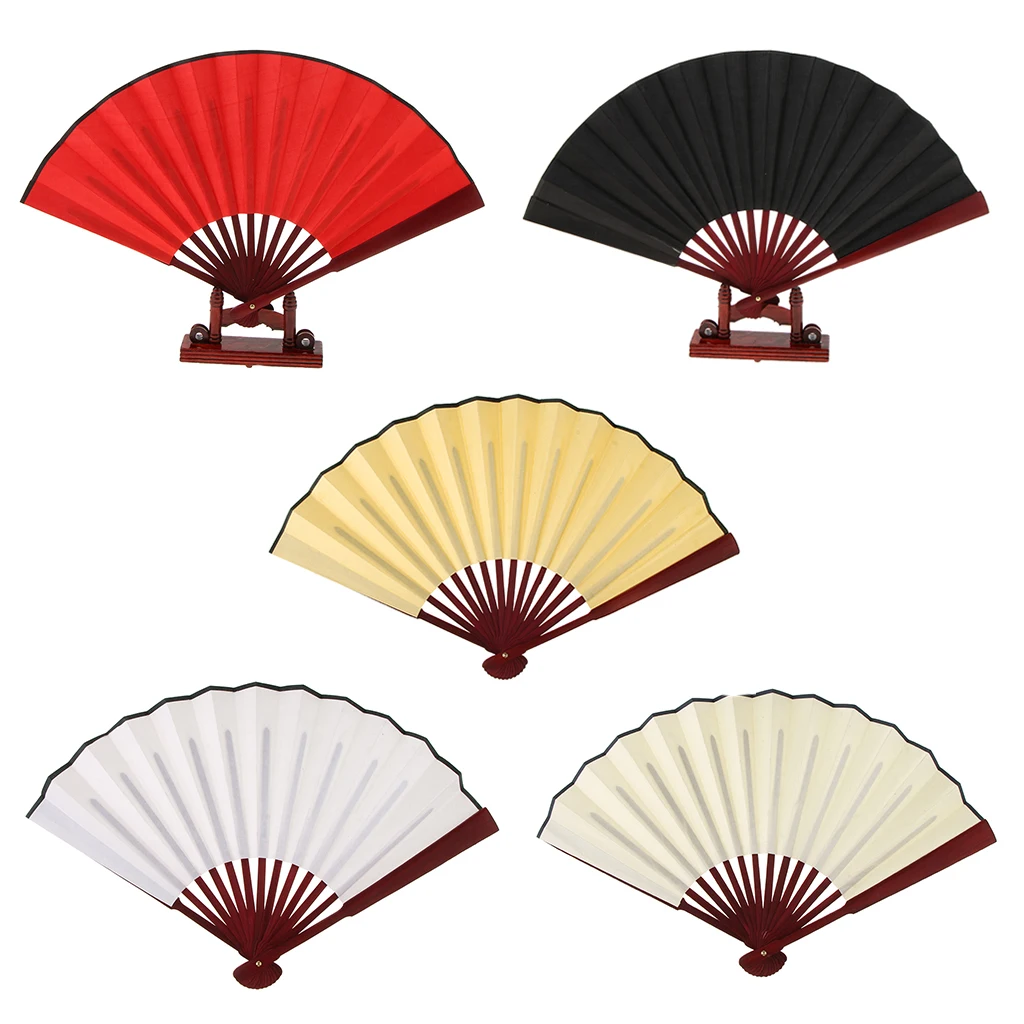 Bamboo Silk Hand Held Folding Fan DIY Blank Chinese Style Solid Color for Wedding Stage Performance