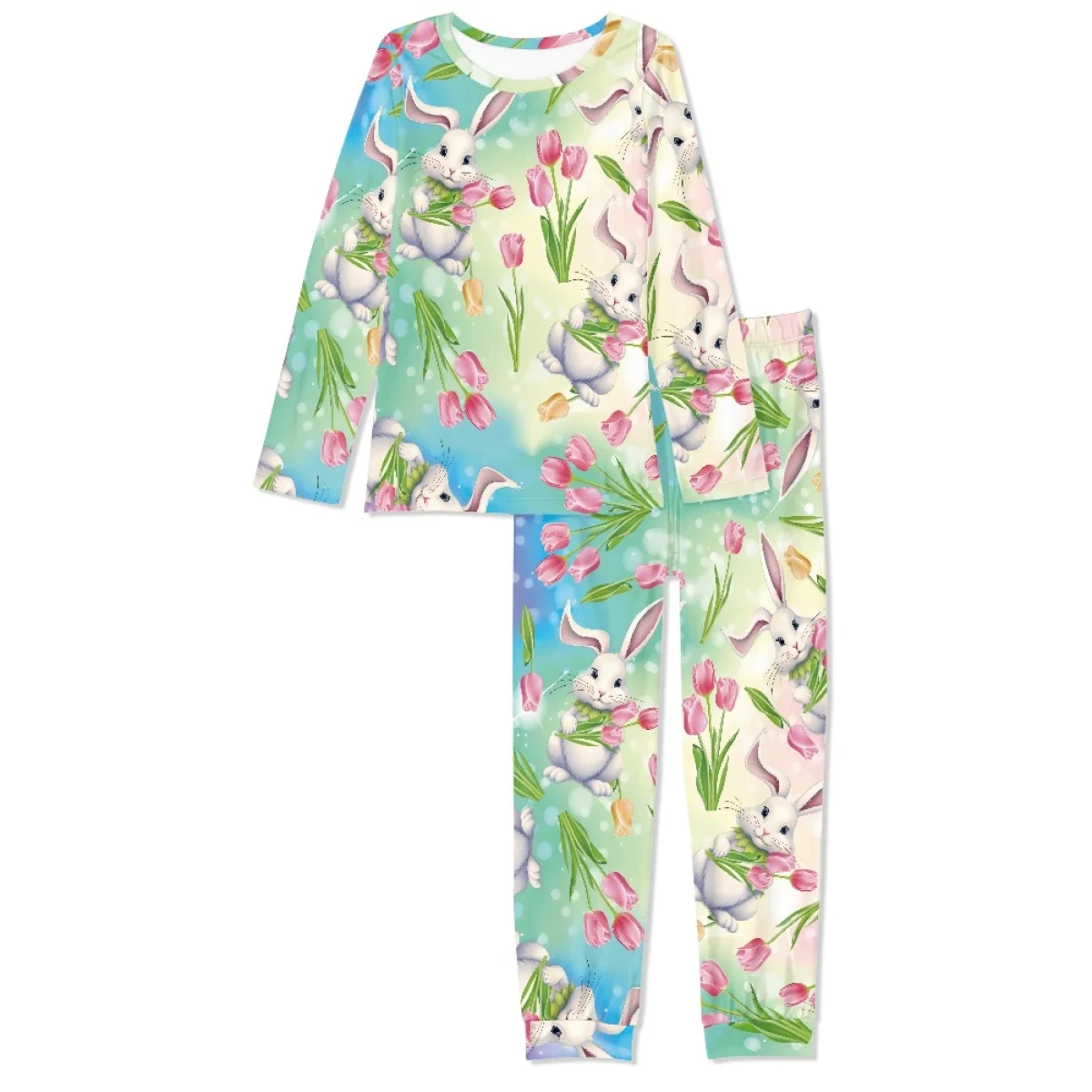 

Noisydesigns Elegant Youth Rabbit Flowers Print Womens Pajamas Sets Top Femme Kawaii Long Shirt With Panty Girls Clothing 2024