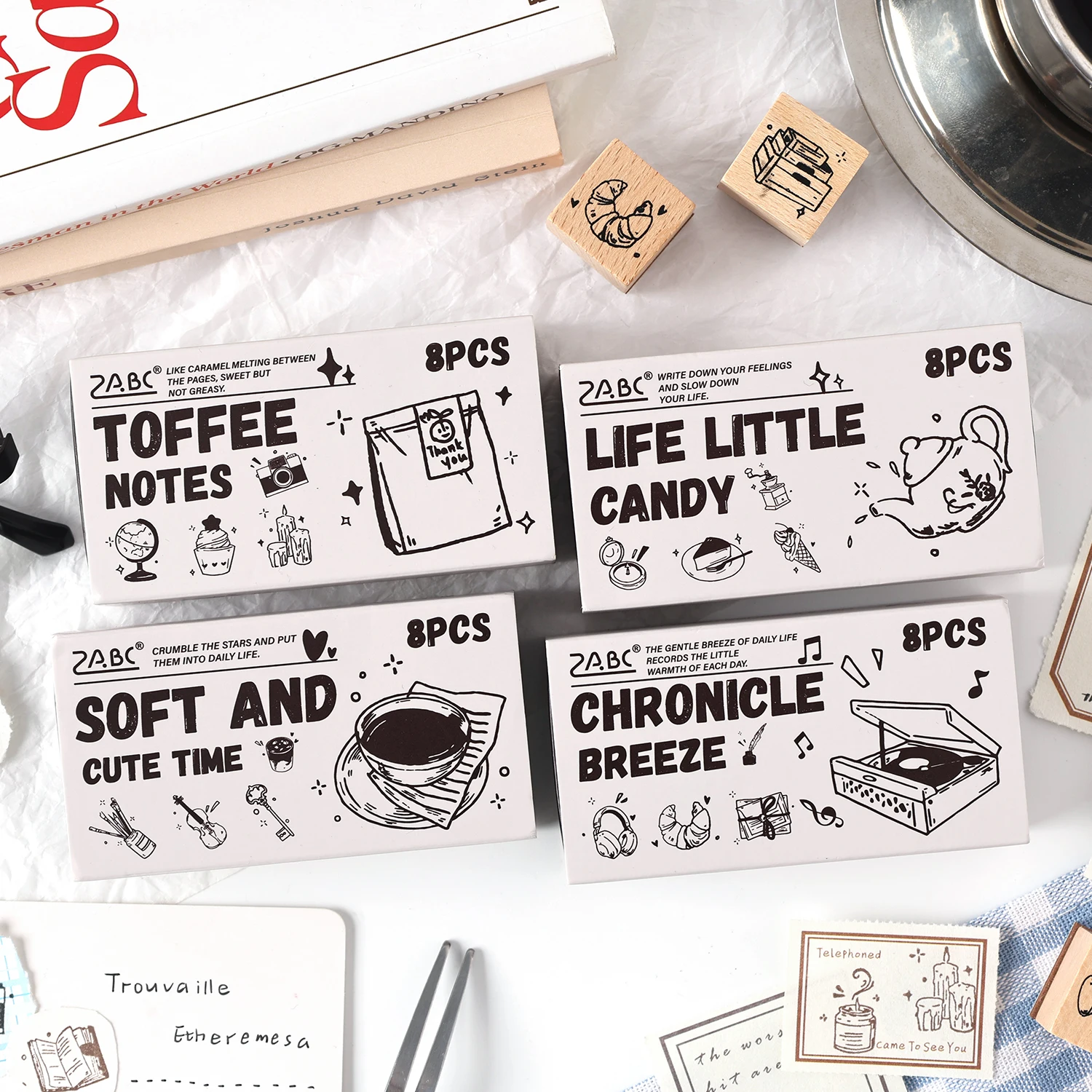 8 قطعة سلسلة الرسوم المتحركة خمر خشبية المطاط رقم الرسالة رمز ختم مجموعة لصنع البطاقة مخطط سجل القصاصات