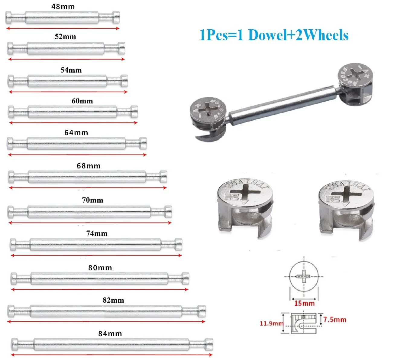 20Pcs Double-ended Cam Dowel Furniture Fastener For Panel Joint