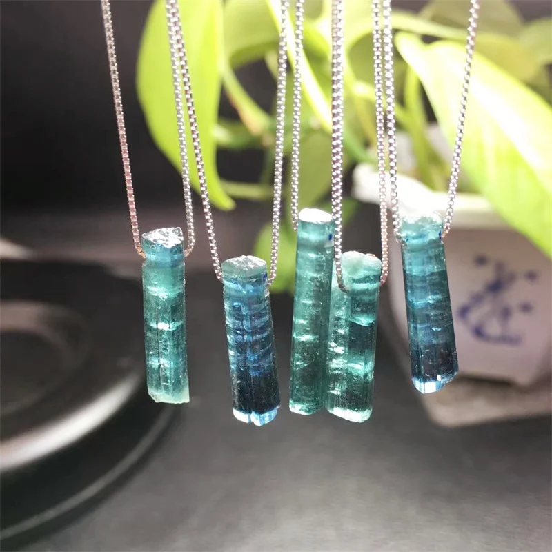 S925 Natural Clear Bule Tourmaline Pendant DIY Jewelry Accessories Reiki Healing Fashion Classic Women Exquisite Gift 1pcs