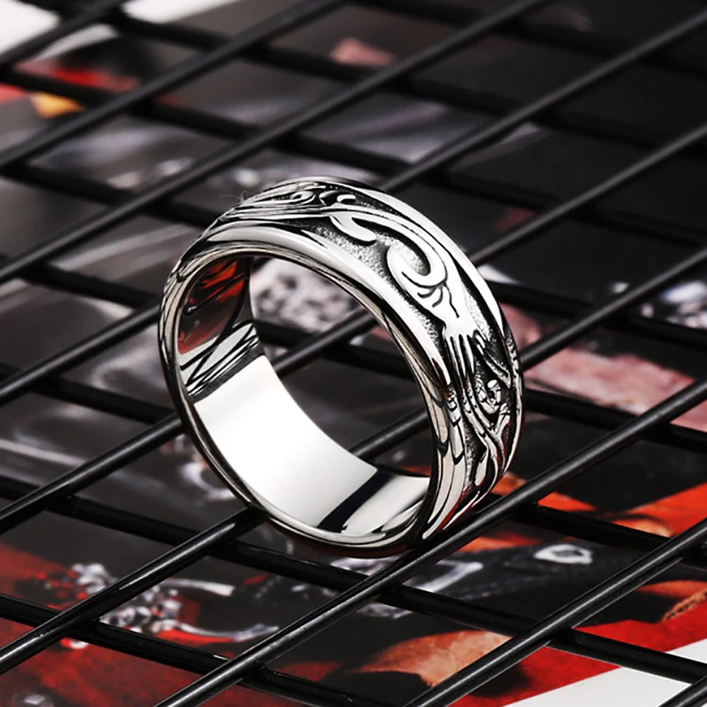 Vintage Nordic Viking Spindrift Pattern Round Ring Punk 316L Stainless Steel Vikings Simple Rings For Men Women Jewelry Gifts