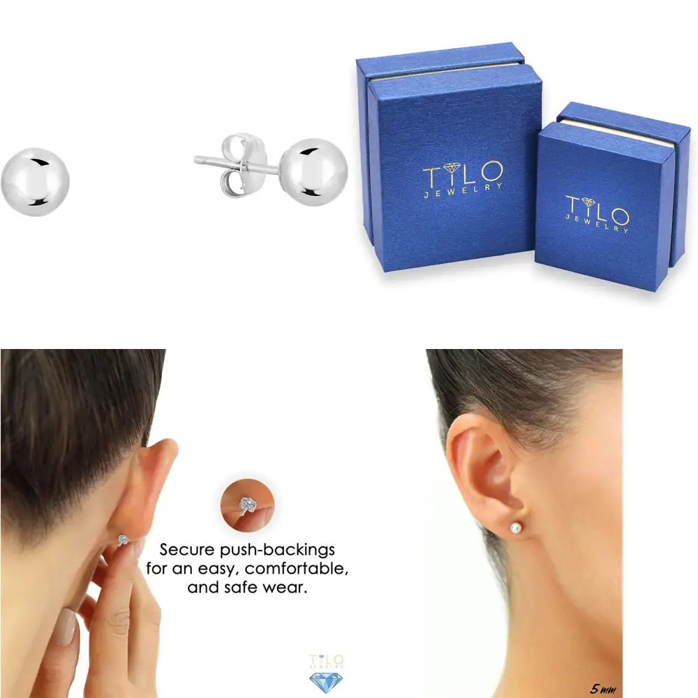 

White Gold 14k Ball Earrings with Gold Butterfly Pushback for Secure Closure