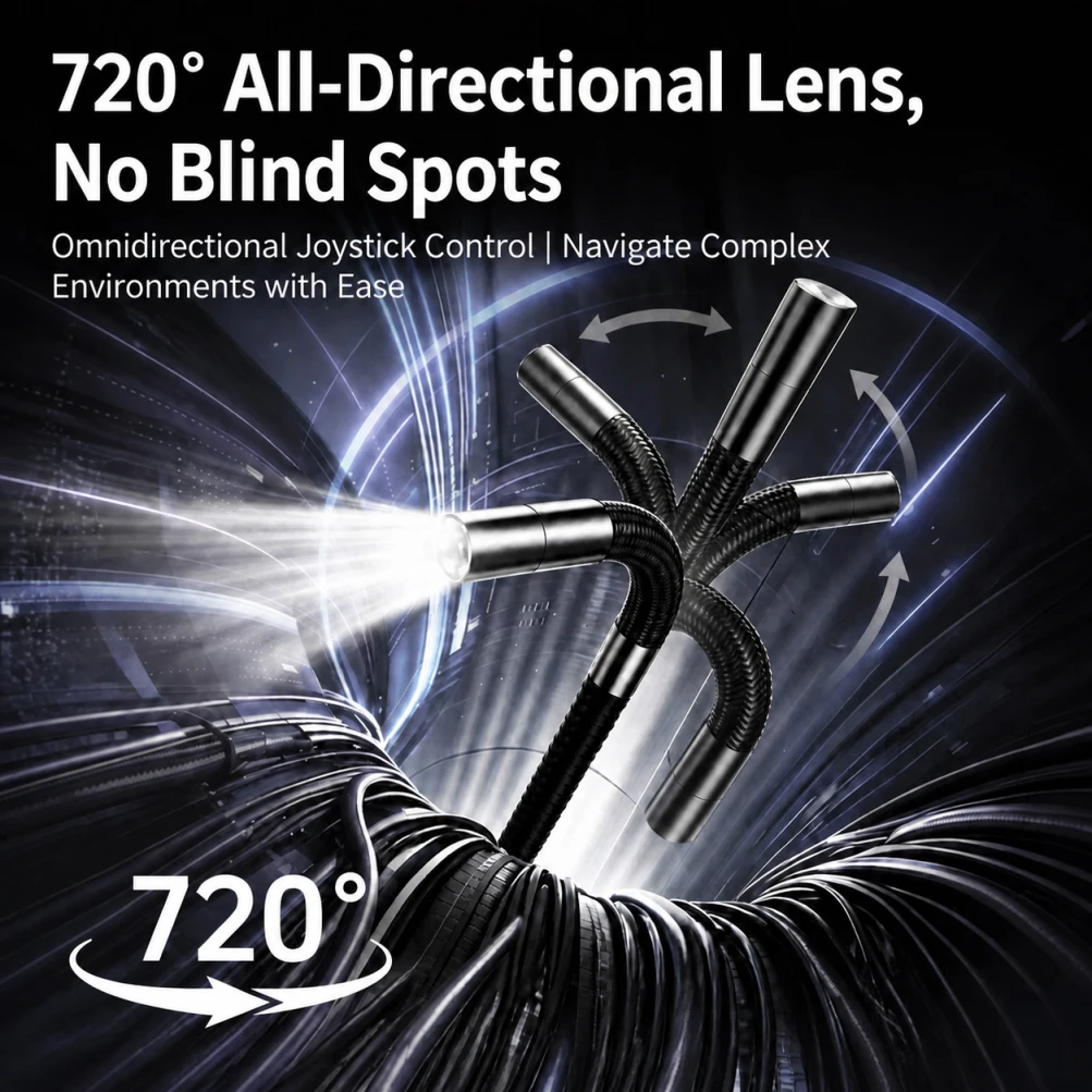 720 Degrees 3.9mm All Way Steering Industrial Endoscope for Car Pipe Inspection Sewer Camera Borescope with 5 Inch