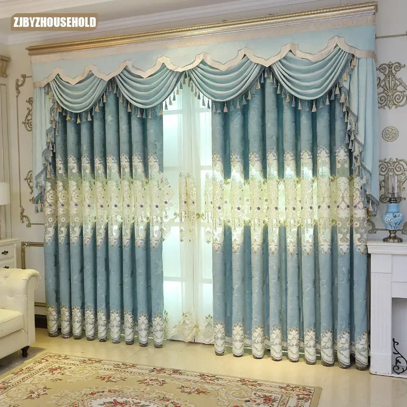 

European Style Curtains for Living Dining Room Bedroom Chenille Jacquard Embroidered Curtains Valance Curtains