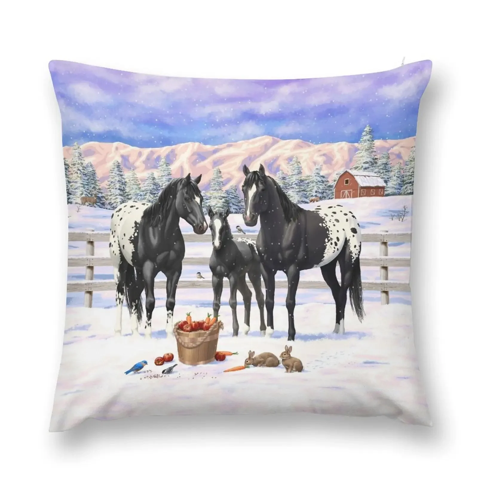 Black Appaloosa Horses In Snow Throw Pillow Cushions Cover home decor items luxury sofa pillows Plaid Sofa pillow