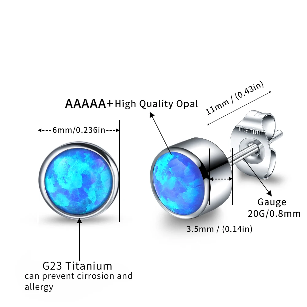 G23 Titanium Cubic Zirconia Opal Birthstone Tiny Stud Earrings for Women Girls