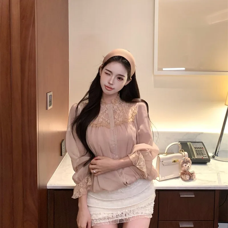 

Эффект похудения, тяжелая вышивка, кружевной шифоновый топ, свободный крой, irt French Sle Long Sve Bell Sve, полиэфирное волокно