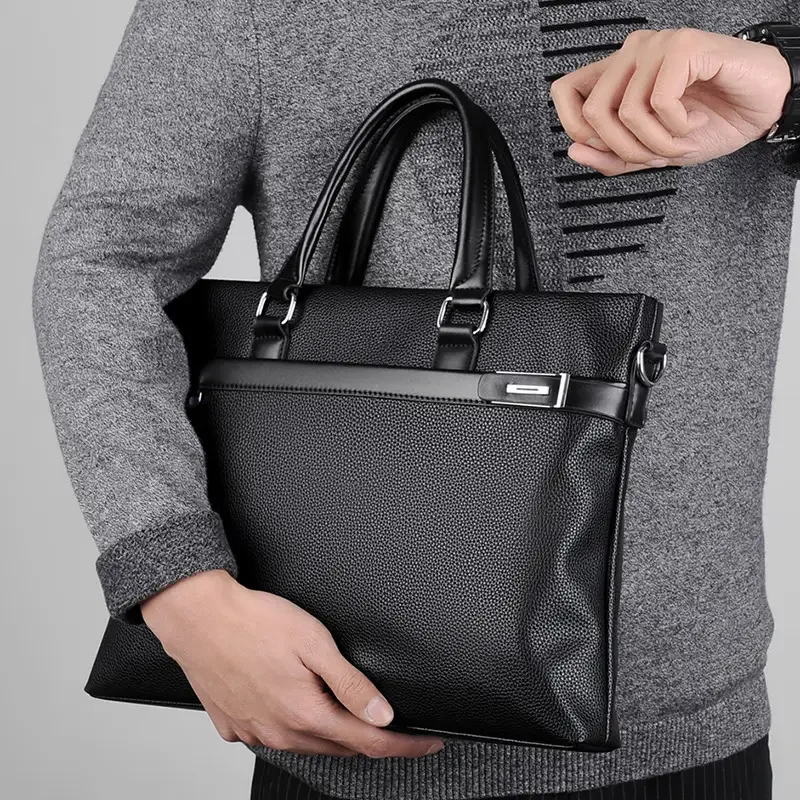 Business-Handtaschen aus PU-Leder mit großem Fassungsvermögen für Pendler und Dokumente, Schwarz