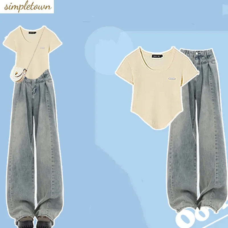 

2024 Spring/Summer New Korean Version Spicy Girl Fashion Niche Top Versatile Set of Jeans Two-piece Set Trendy