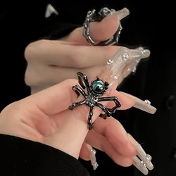 Retro Irregular Black Spider Metal Rings Punk Moonstone Open Ring for Women New Gothic Unisex Party Finger Jewelry Gifts