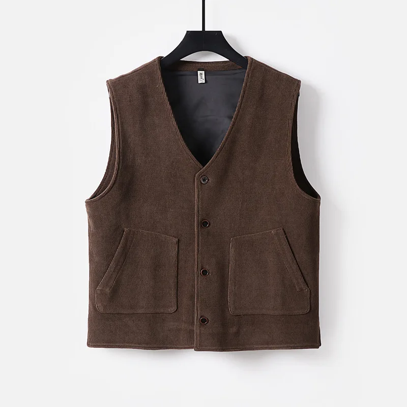 Men Corduroy Vest Autumn Men Classic Outerwear Men Casual Sleeveless V-Neck Jackets Male Fashion British Style Leisure Cardigan