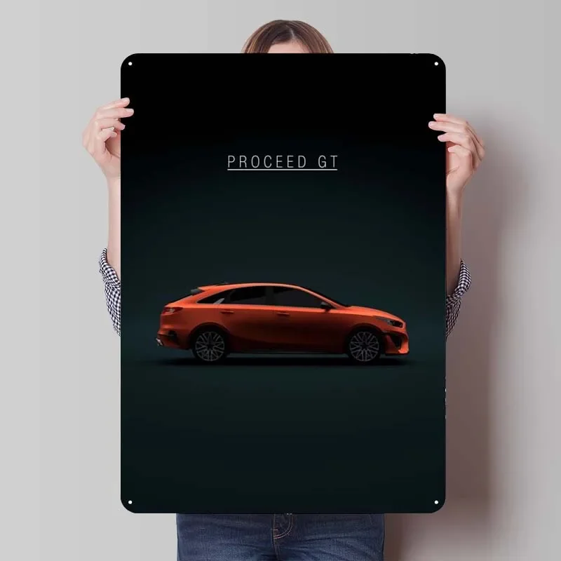 KIA ProCeed GT 2022 Orange Classic Car Metal Poster Gaming Room Decoration Man Custom Metal Tin Signs for Wall Art Decoration