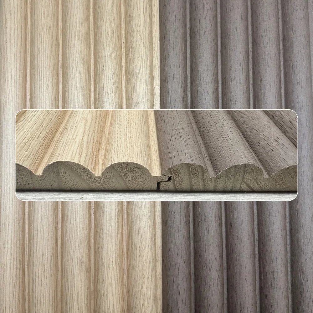 2440*147mm Solid Wood Acoustic Bathroom & Staircase Wall Panel With Wave Grille Design Waterproof & Fireproof Cladding