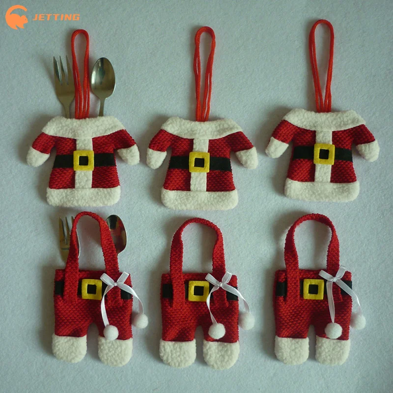 (New) 6/12PCS Christmas Santa Suit Cutlery Holder Silverware Bag Tableware Pocket Xmas Party Dinner Table Decorations Ornaments