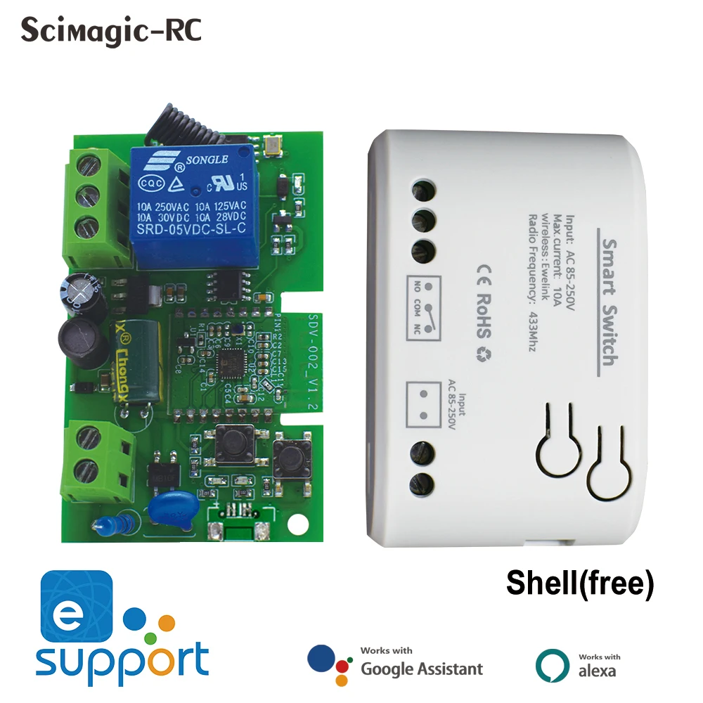 Interruptor Inteligente EWelink WiFi, Automação Doméstica, 1CH, Relé WiFi, AC DC, 7-32V, AC 85-250V, Lâmpada Inteligente, Interruptor de Luz, Alexa, Google Home