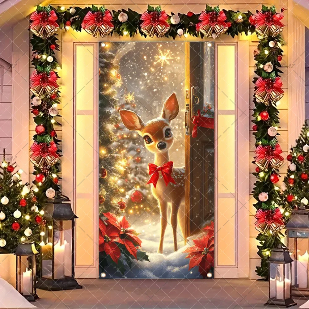 عيد الميلاد روح الدعابة سانتا كلوز والأيائل الباب راية زينة الحفلات داخلي في الهواء الطلق شرفة غطاء الباب لوازم هدايا احتفالية #4