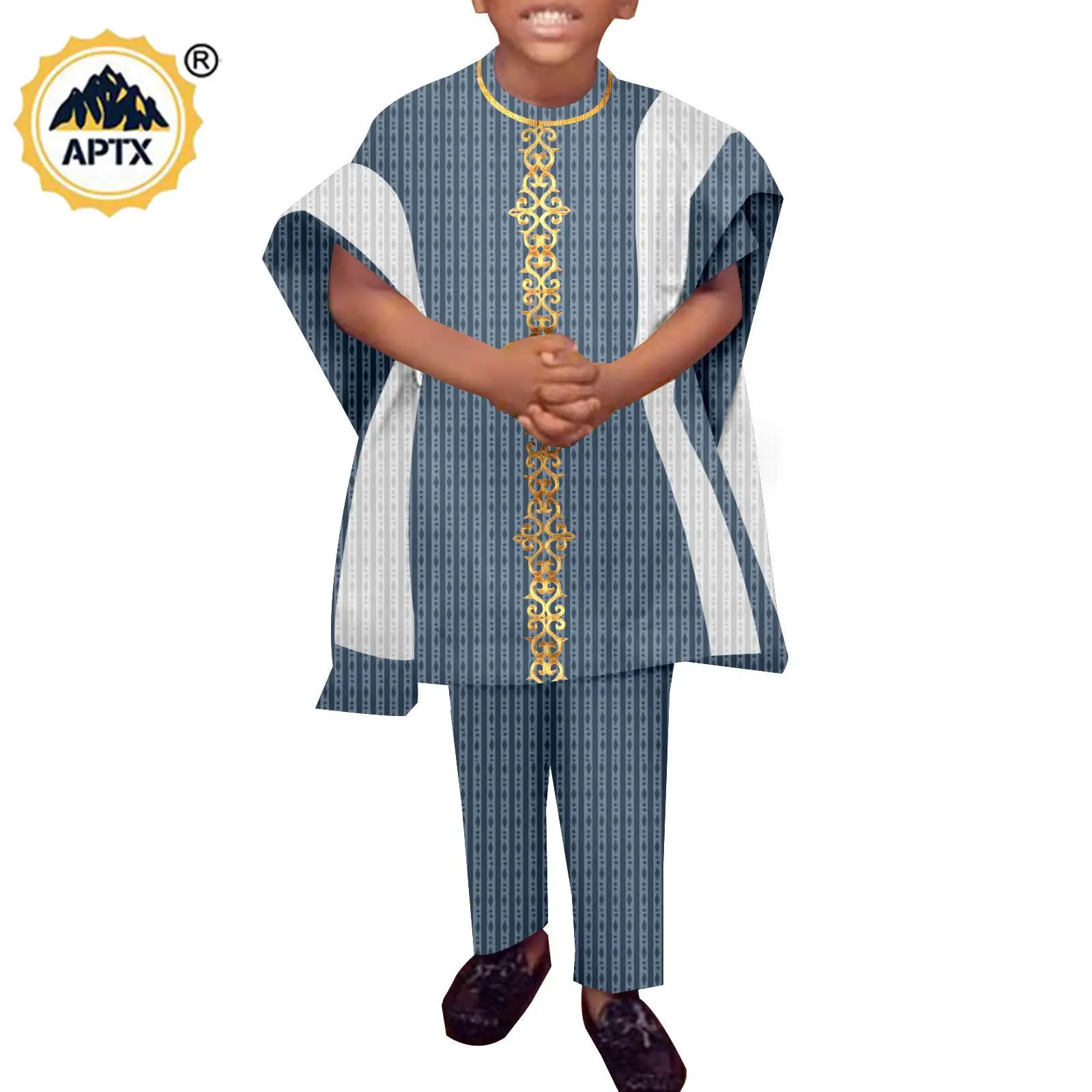 Africa Clothing Dashiki Boys Agbada Short Sleeve Shirt Pants and Robes Sets Bazin Riche Ankara African Boy Child Outfit Y234002