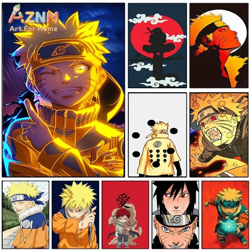 Naruto Canvas Wall Art Neon Golden Naruto Portrait Anime Manga Print With Multiple Classic Ninja Character Art For Teen Unframed