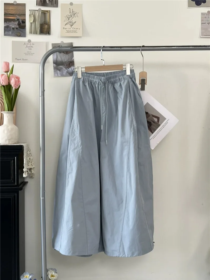 Luźne spodnie typu lantern, damskie, letnie 2025, codzienne, z wysokim stanem, długość 7/8, mieszanka bawełny i poliestru, wygodne, luźne...
