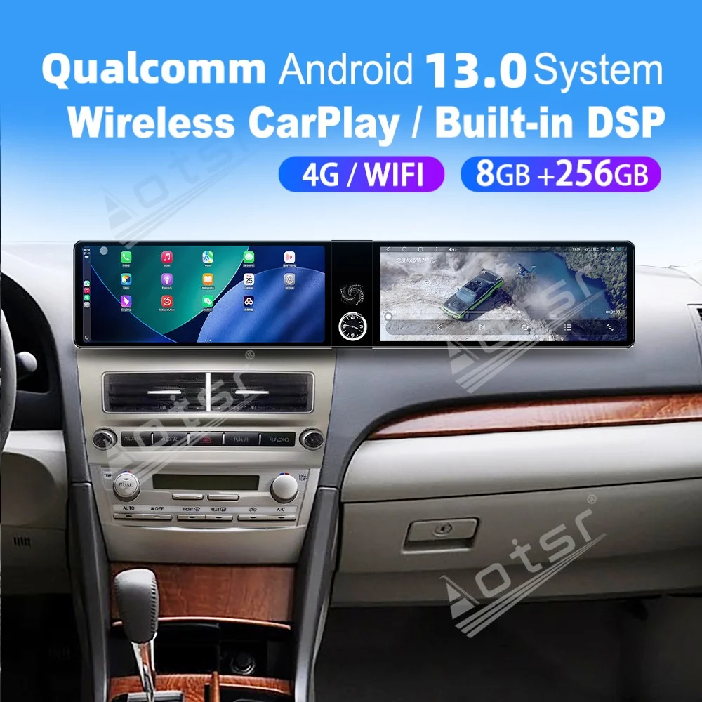 

Двойной 12,3-дюймовый экран Qualcomm Carplay Android, автомобильная мультимедийная система для Toyota Camry 2006~2011, GPS-навигация, автомобильное радио, головное устройство