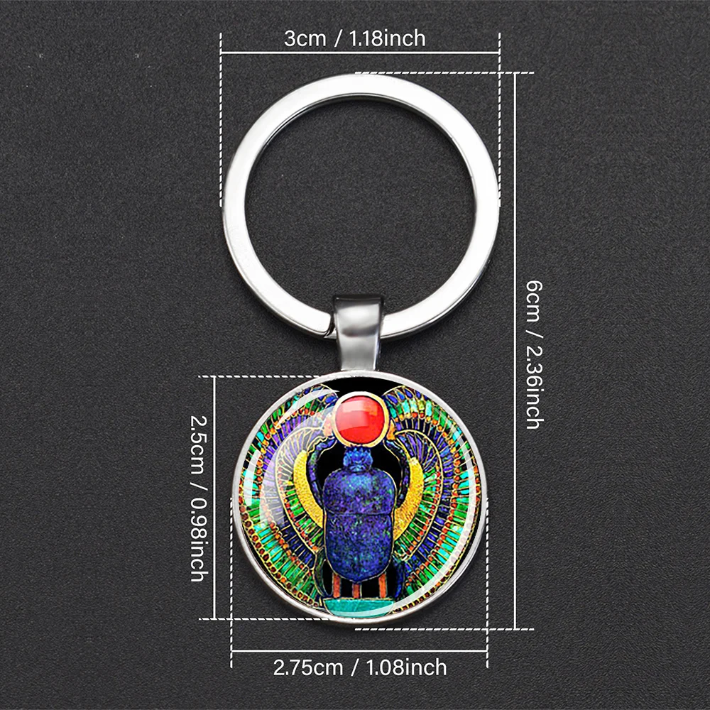 Ancient Egyptian Keychain Scarab Ankh Isis Goddess The Eye of Horus Anubis Glass Pendant Key Chain Souvenir Jewelry Gift Keyring