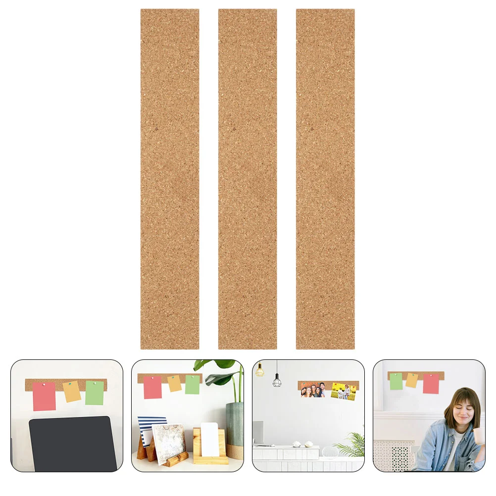 

3 Pcs Corkboard Strips Batten Bulletin Bar Photo Wall Bars Natural Frameless Office