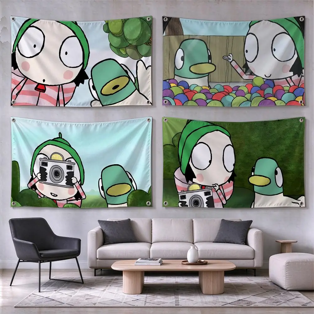 Sarah & Duck Kids Cartoon Flags Wall Hanging for Outdoor Camping, Family Celebrations & Garden Home Decor Gift