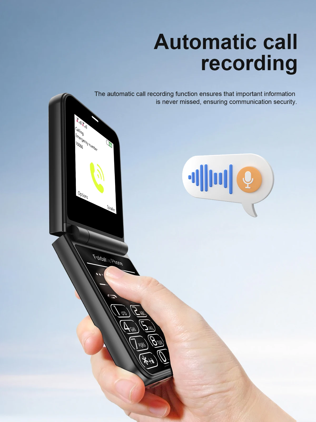 SERVO Flilo9 Foldable Feature Phone 3G WCDMA Dual SIM Big Button Speed Dial Auto Call Recording FM Radio Flashlight Cellphone