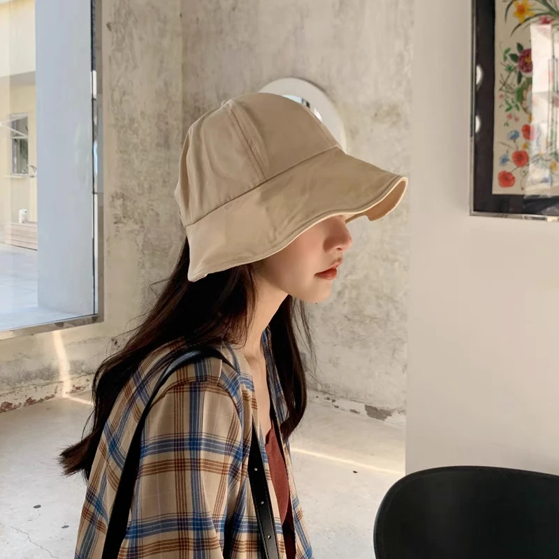 Women Summer Sunhat Cotton Ponytail Bucket Hat Outdoor Beach Adjustable Sun Visor Hats Solid Color Foldable  Fisherman Cap