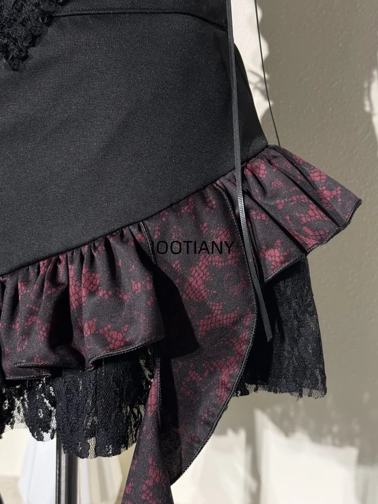 CosplayHalloween موضة مثير فتاة سوداء الصليب الحمالة الأعلى غير النظامية تنورة هيم أداء الرقص فستان بتصميم حالم شقيقة زي N