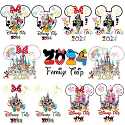 Trip 2024 Rodzinne wakacje Mickey Minnie Mouse Naszywki na ubrania Naklejki termotransferowe DIY T shirt Iron on dla kobiet Appliqued