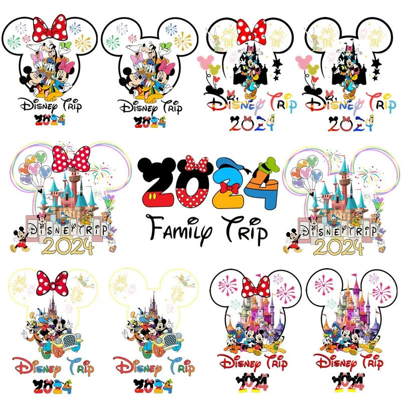 Trip 2024 Family Vacation Mickey Minnie Mouse Patches for Clothes Heat Transfer Stickers DIY T shirt Iron on for Women Appliqued