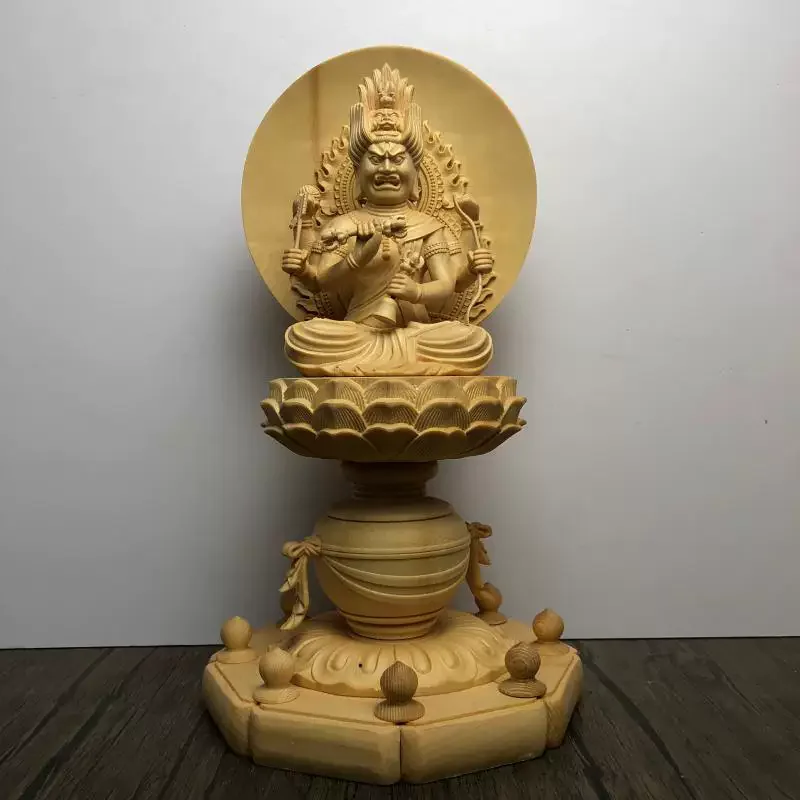 Aizen Myōō Rāgarāja Statue, Hinoki Wood Hand-Carved Six-Armed Wisdom King, Esoteric Buddhism Protector for Home Altar, Vajrayana