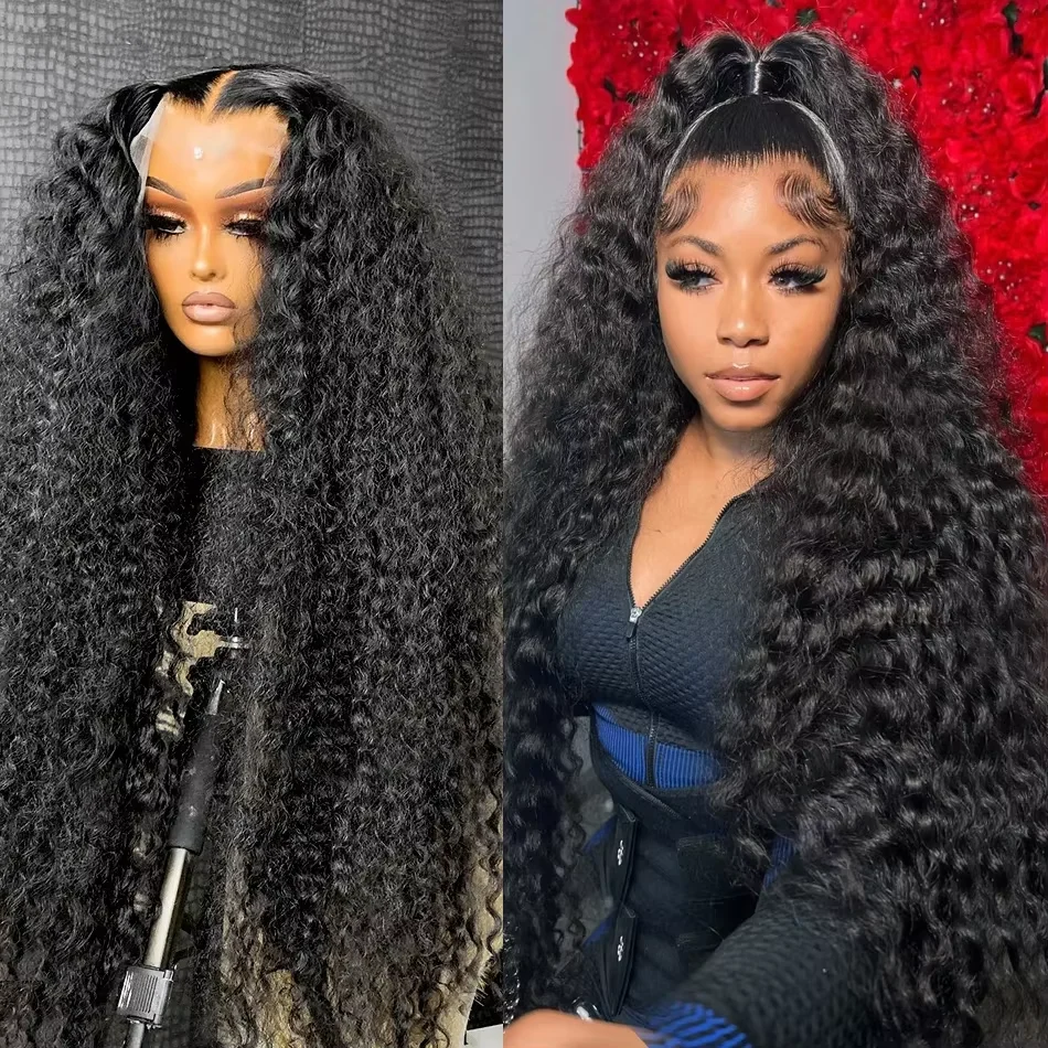 Quality Curly Human Hair Wig 13x4 Hd Lace Frontal Wigs Brazilian Natural Black 250 Density Deep Wave Human Hair 30 40 Inch Lace Front Pre Plucked Wig For Women