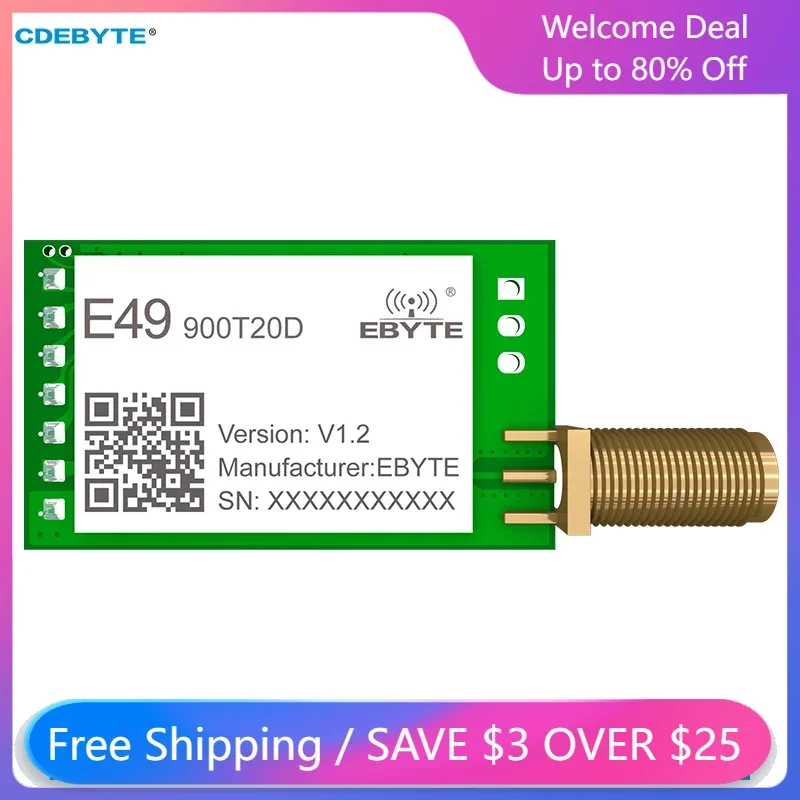 

CDEBYTE E49-900T20D-V1.2 Wireless Data Transmission Module UART 20dBm 2.5km SMD ISM IoT 868MHz 915MHz Interface IPEX/Stamp Hole