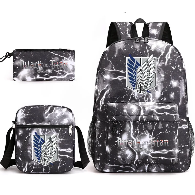 3pcs Attack on Titan EREN MIKASA Backpack Lightweight Laptop Schoolbag Shoulder Bag Pencil Case Gift for Kids Students Mochilas