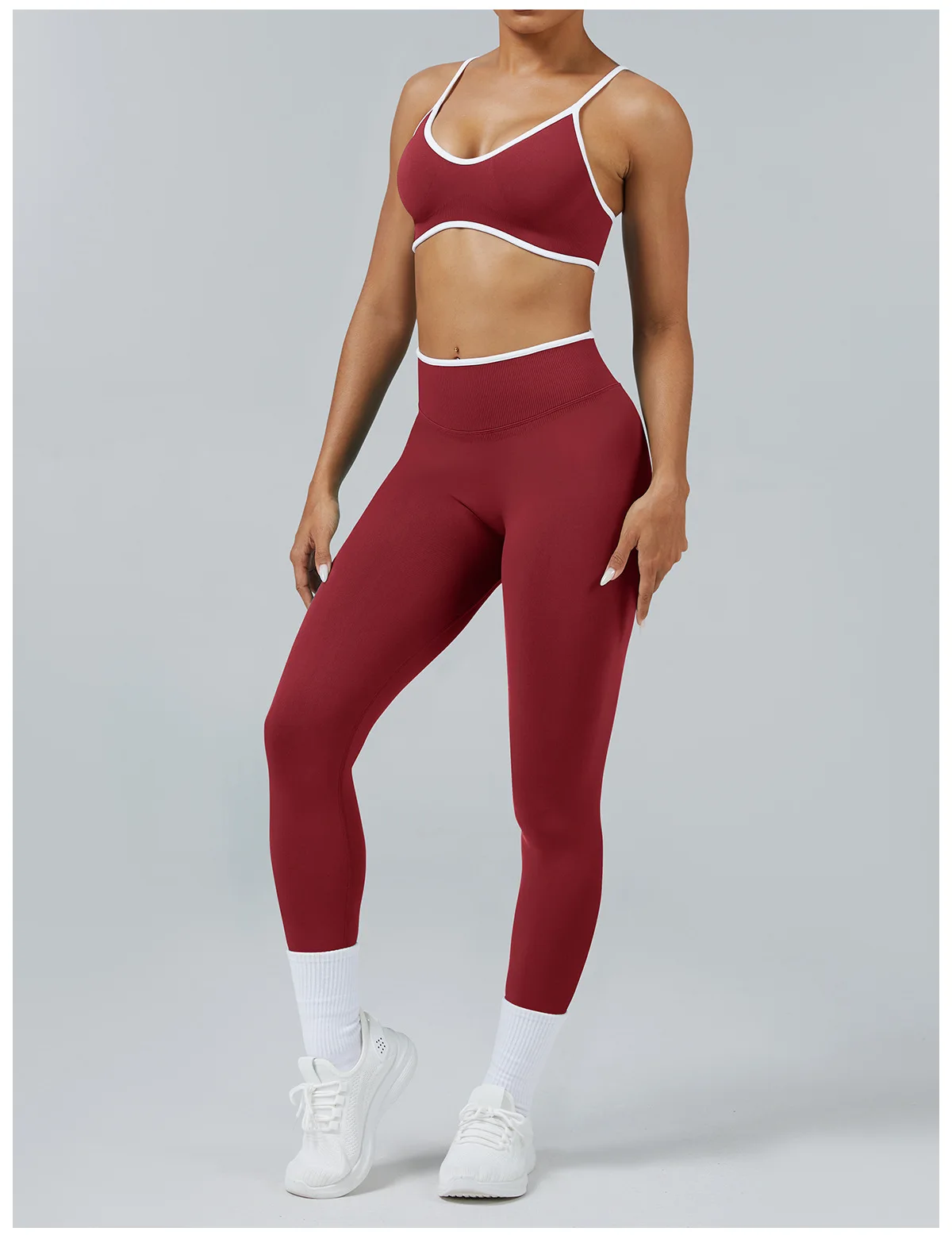 2-teiliges Set: High-Waist-Leggings, Fitnesskleidung, nahtloser Gym-Outfit, Yoga-Sport-BH, Damen-Lauf- und Yoga-Set, Sportanzug – Detail 3