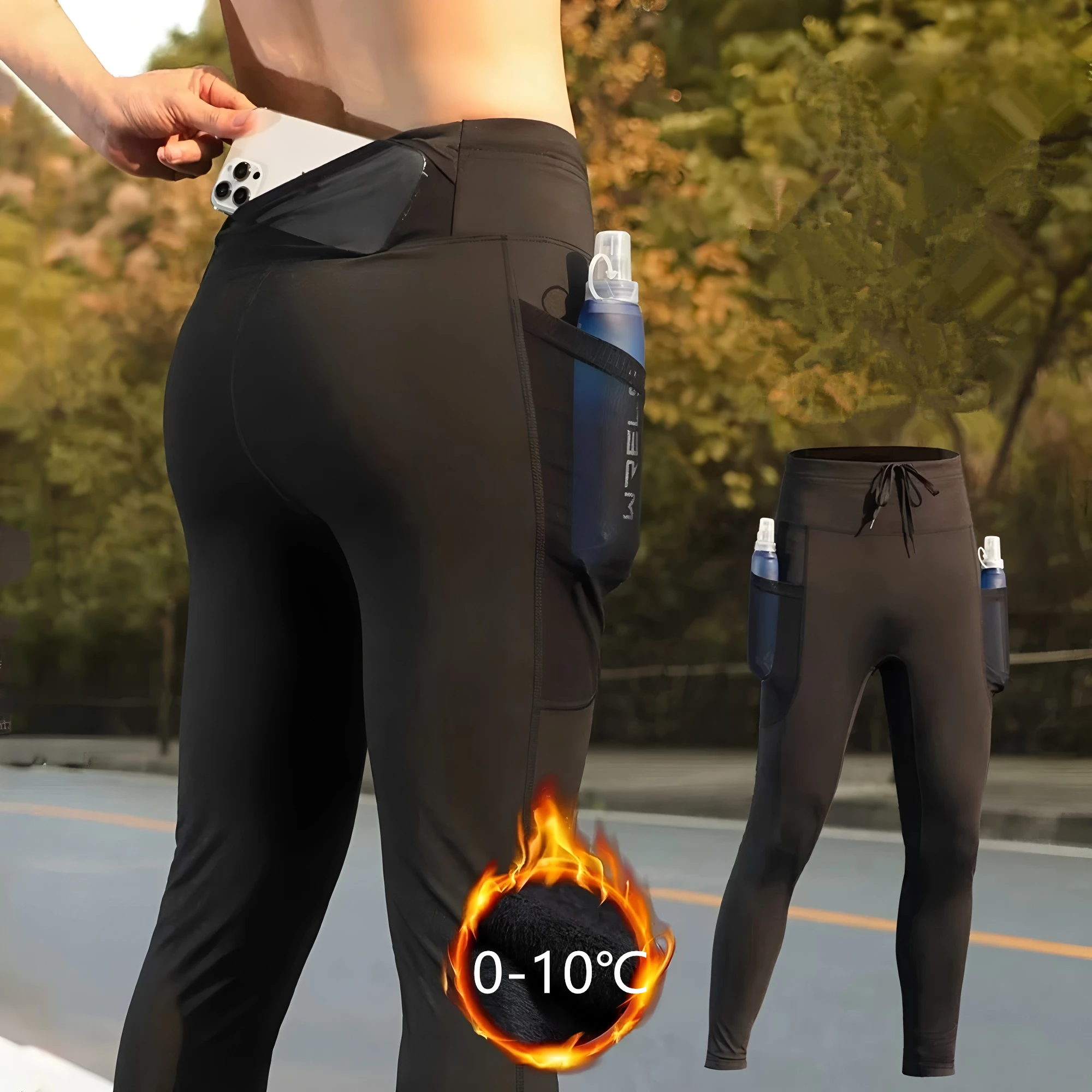 Men's Womens Winter Velvet Warmer Compression Running Pants Cycling Long Leggings Outdoor Sport Fitness Gym Riding Hiking Tights