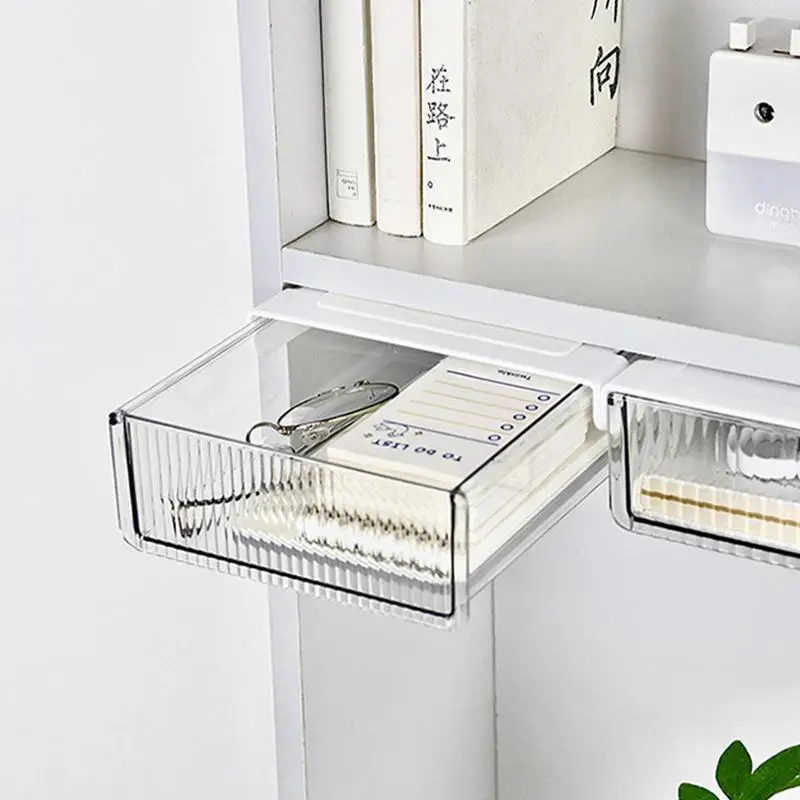 

Under Desk Self Adhesive Drawer sliding transparent drawer storage box hiden desktop Drawers Organizer for office & home tables