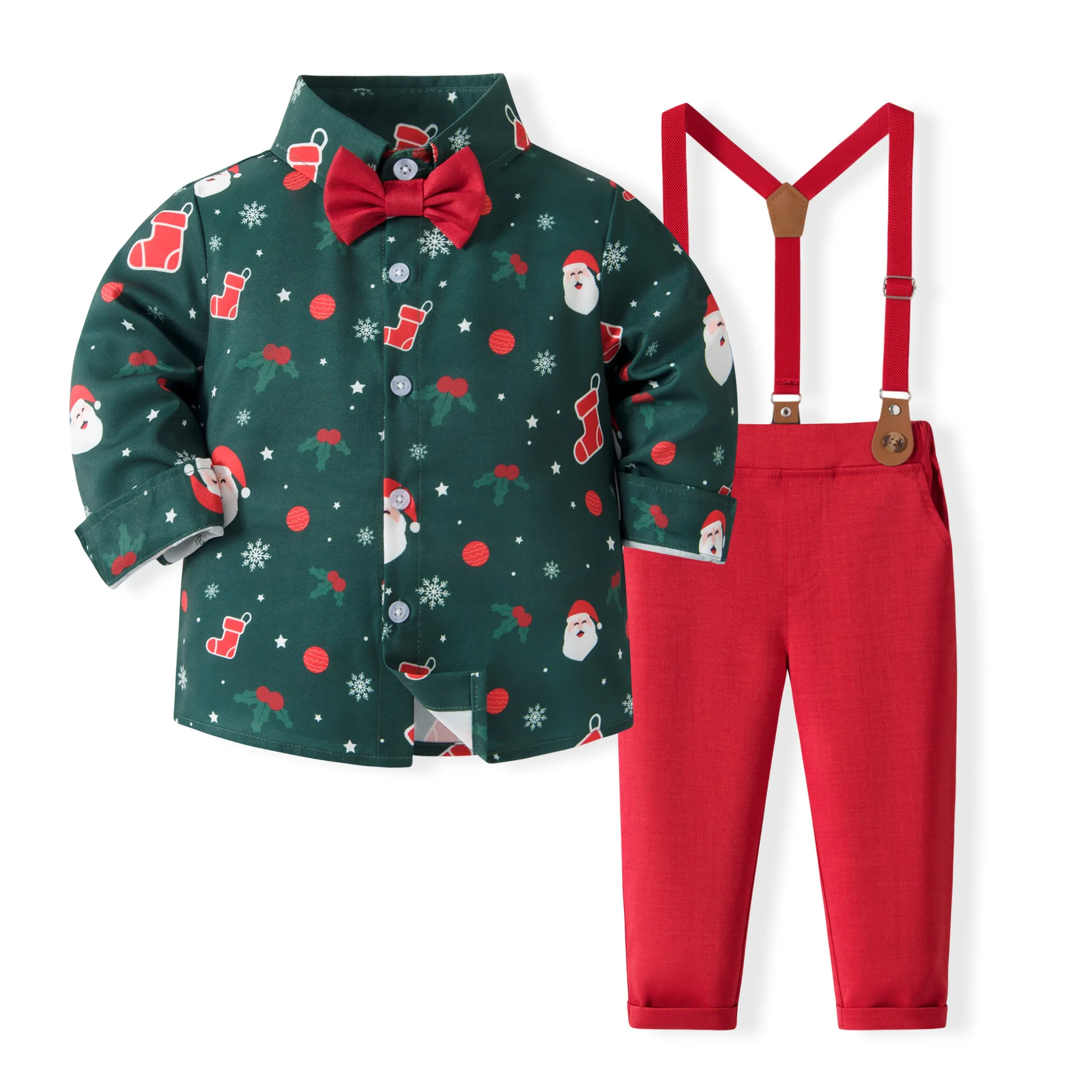 4PCS Autumn Baby Boy Clothes Korean Fashion Gentleman Cartoon Cute Print Long Sleeve Tops+Pants Christmas Outfits For Kids B148