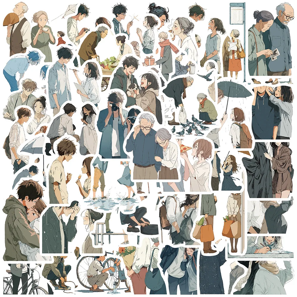 

50 Anime-Themed Couple Romantic Moment Sticker with Waterproof Coated Membrane, Adhesive Decorative Sticker for Water Bottle