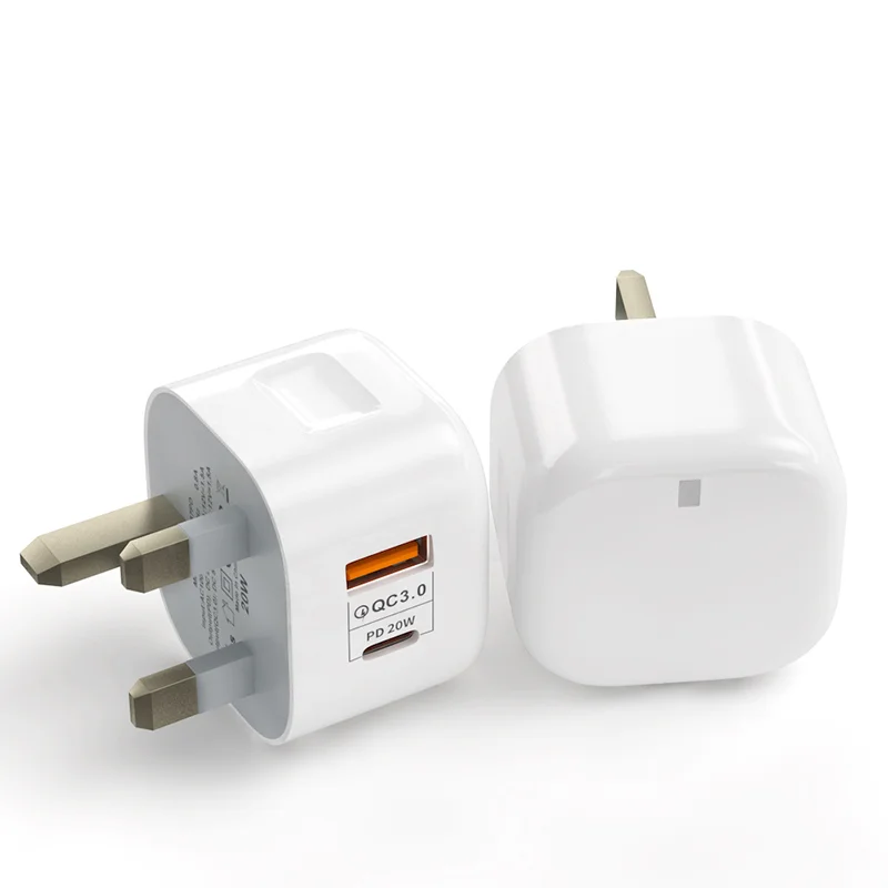 حار بيع المملكة المتحدة الولايات المتحدة الاتحاد الأوروبي PD شاحن عالمي 20 واط USB C الجدار محول المزدوج ميناء شاحن الهاتف المحمول نوع-C QC3.0 OTP حماية