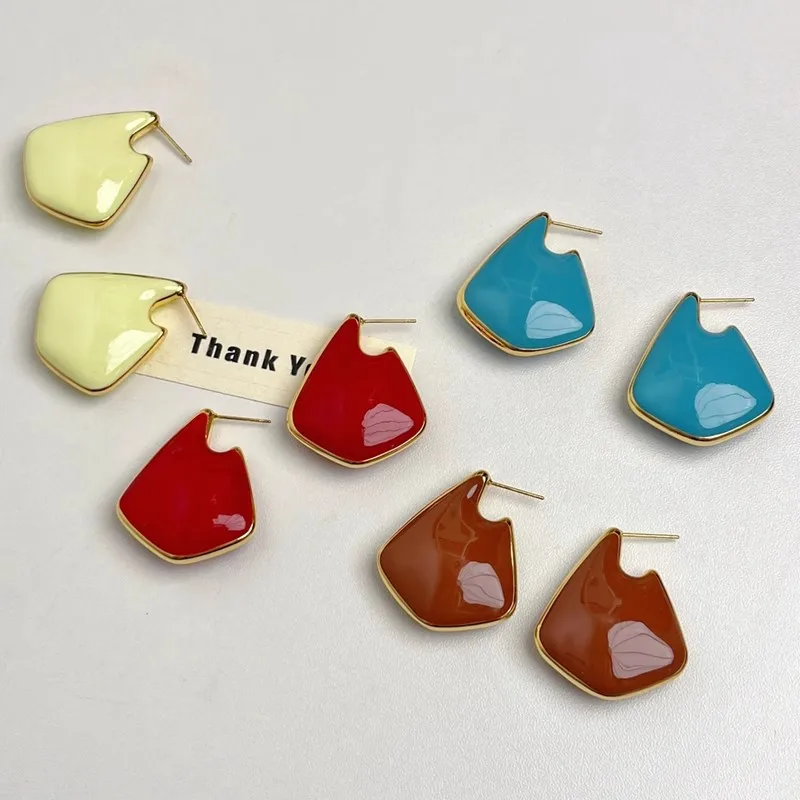 Vintage Colorul Enamel Drop Glaze Metal Chunky Stud Earrings for Women Female Geometric Irregular Earring Statement Jewelry Gift